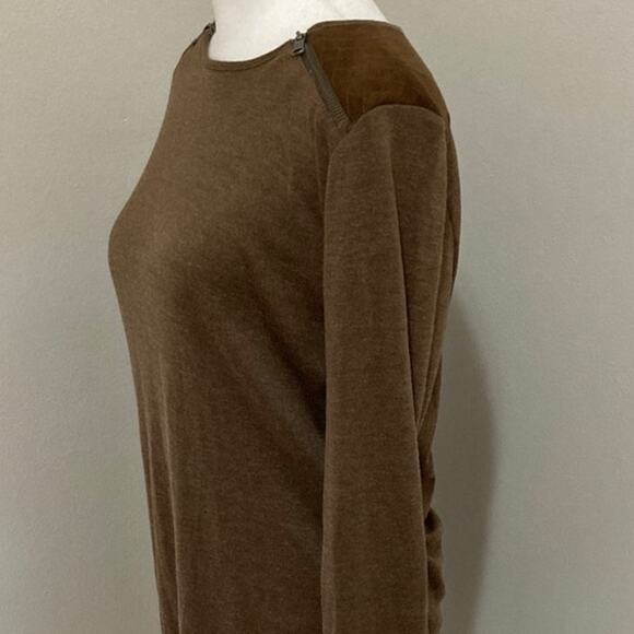 Vtg LRL Lauren Jeans Co Chocolate Dress size M Shoulder Zipper Suede detail - Picture 3 of 8